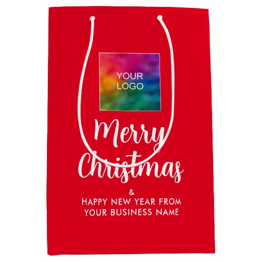 Merry Christmasのビジネスロゴはこちらカスタマイズ可能 ミディアムペーパーバッグ (正面)