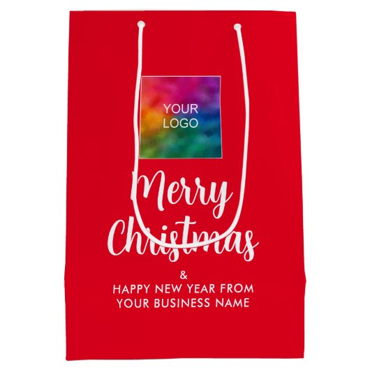 Merry Christmasのビジネスロゴはこちらカスタマイズ可能 ミディアムペーパーバッグ (裏面)