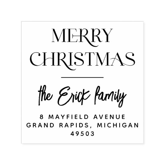 Merry Christmasタイポグラフィスクリプト名とアドレス セルフインキングスタンプ (デザイン)