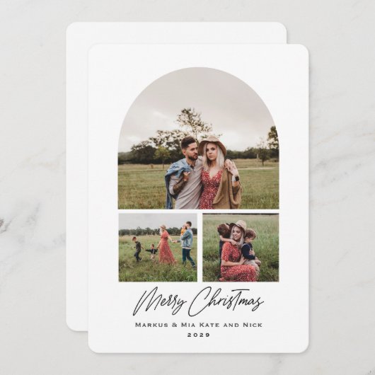 Merry Christmasモダン Archの写数々の真 シーズンカード (正面/裏面)