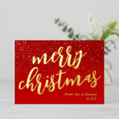 Merry Christmasモダン Script Non Photo 箔シーズンカード (立ち正面)