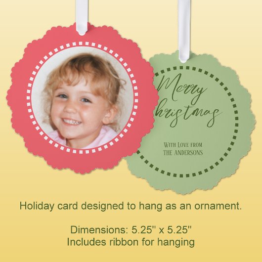Merry Christmas写真家名ピンク オーナメントカード
