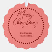 Merry Christmas写真家名赤を追加 オーナメントカード (裏面)