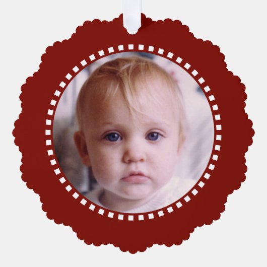 Merry Christmas写真家名赤を追加 オーナメントカード (正面)