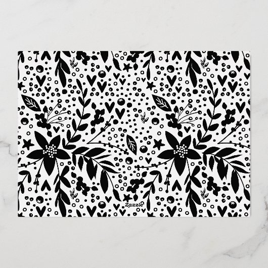 Merry Christmas白黒写真金ゴールド花模様 箔シーズンカード (裏面)