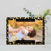 Merry Christmas白黒写真金ゴールド花模様 箔シーズンカード (立ち正面)