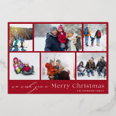 MERRY CHRISTMAS赤い白い金ゴールド12フォトコラージュ 箔シーズンカード (裏面)