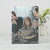 Merry Christmas金ゴールドスクリプトのフォトオーバーレイ シーズンカード (スタンド正面)