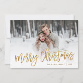 Merry Christmas金ゴールドスクリプトフォトオーバーレイ シーズンカード (正面)