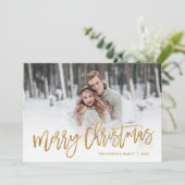 Merry Christmas金ゴールドスクリプトフォトオーバーレイ シーズンカード (スタンド正面)