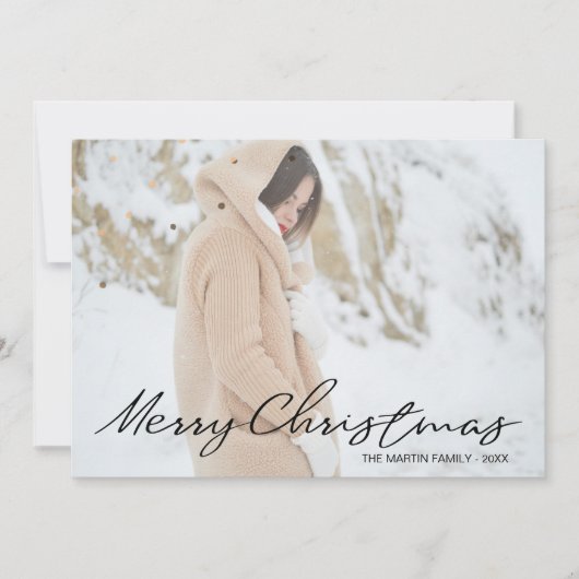 Merry Christmas かわいらし Dots写真と名前の追加 シーズンカード (正面)