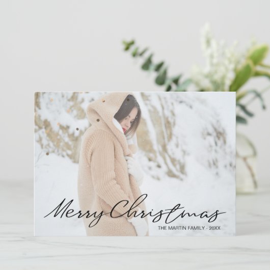 Merry Christmas かわいらし Dots写真と名前の追加 シーズンカード (スタンド正面)