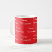 「Merry Christmas」の文字が繰り返された赤い背景 コーヒーマグカップ (正面左)