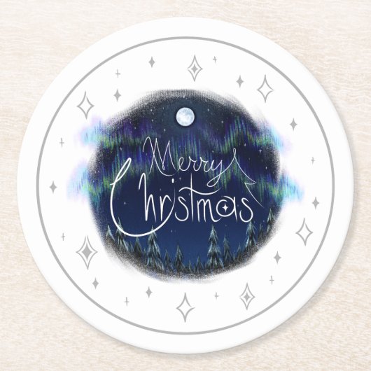 "Merry Christmas"コースター – 紙 ラウンドペーパーコースター (正面)