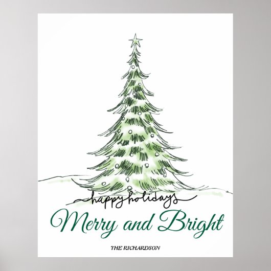 Merry Christmas | シンプルなホリデーツリーの手描き文字 ポスター (正面)