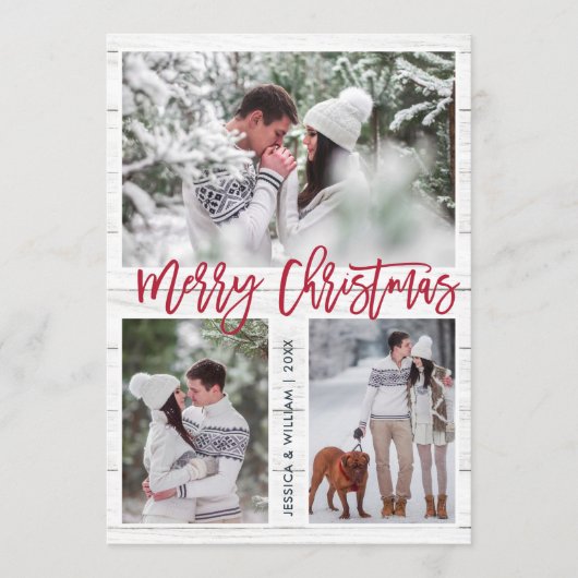 Merry Christmas モダン 3 PHOTO Greeting シーズンカード (正面)