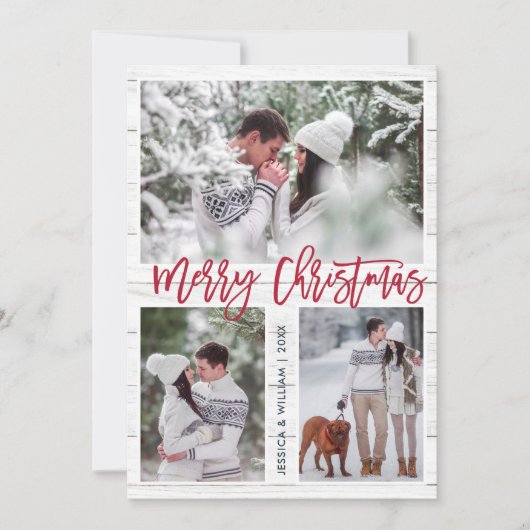 Merry Christmas モダン 3 PHOTO Greeting シーズンカード (正面)