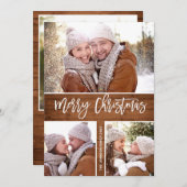 Merry Christmas モダン 4素朴 PHOTO Greeting シーズンカード (正面/裏面)
