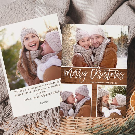 Merry Christmas モダン 4素朴 PHOTO Greeting シーズンカード