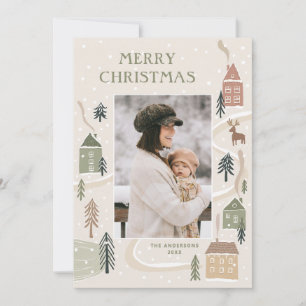 Merry Christmas   冬のあたたかな村の家族写真 シーズンカード
