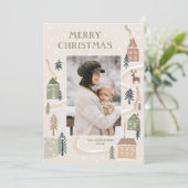 Merry Christmas | 冬のあたたかな村の家族写真 シーズンカード (スタンド正面)