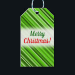 "Merry Christmas!"  緑の線/縞模様 ギフトタグ<br><div class="desc">このクリスマスギフトタグデザインは、緑の様々な色合いの線やストライプのパターンを特徴とする。また、赤と緑の色のテキストで暖かいクリスマスグリーティング「メリークリスマス！」を特集している。背面には、"to"と"from"の名前を入力できる領域が用意されている。[～Z0000102]</div>