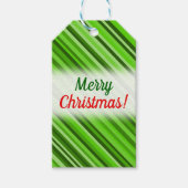 "Merry Christmas!" +緑の線/縞模様 ギフトタグ (正面)