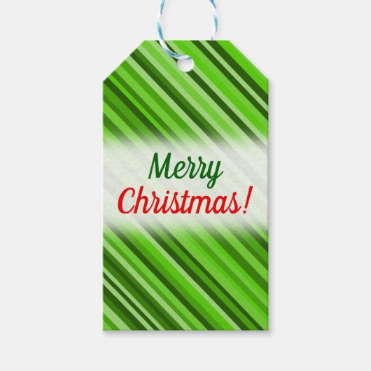 "Merry Christmas!" +緑の線/縞模様 ギフトタグ (正面)
