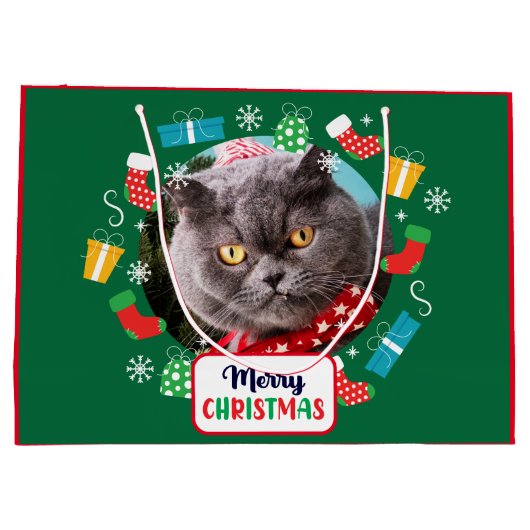 Merry Christmas (自分の写真を追加)抱き枕 ラージペーパーバッグ (裏面)