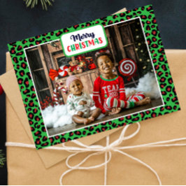 Merry Christmas （自分の写真を追加）Leopard Print シーズンカード