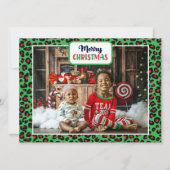 Merry Christmas (自分の写真を追加)Leopard Print シーズンカード (正面)