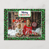 Merry Christmas (自分の写真を追加)Leopard Print シーズンポストカード (正面)