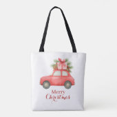 Merry Christmas 赤い車 – オリジナル ホリデー トートバッグ (裏面)