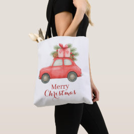 Merry Christmas 赤い車 – オリジナル ホリデー トートバッグ