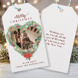 Merry Christmas」顧客専用フォトハート ギフトタグ<br><div class="desc">"メリークリスマス"顧客固有の写真、ハート、ホリデーギフトラベル。ウッド素朴スタイル。</div>