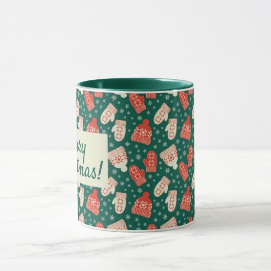 Merry Christmas 11oz Green Hat & Mittens Mug マグカップ (中央)