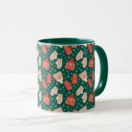 Merry Christmas 11oz Green Hat & Mittens Mug マグカップ (正面右)