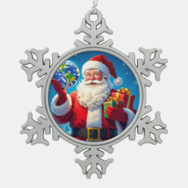 „Merry Christmas“1 スノーフレークピューターオーナメント