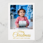 Merry Christmas 2の写真スクリプトエレガント金ゴールド 箔シーズンカード (正面)