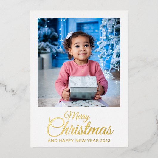 Merry Christmas 2の写真スクリプトエレガント金ゴールド 箔シーズンカード (正面)