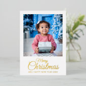 Merry Christmas 2の写真スクリプトエレガント金ゴールド 箔シーズンカード (立ち正面)