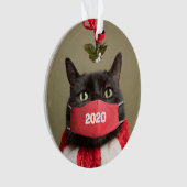 Merry Christmas 2020 Cat in Covid顔マスク オーナメント (正面)
