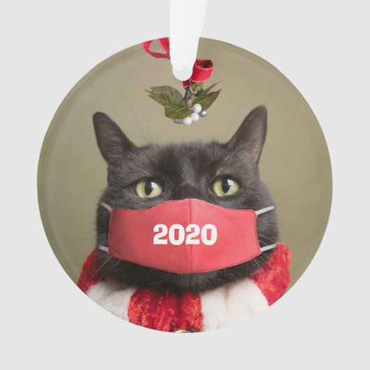 Merry Christmas 2020 Cat in Covid顔マスク オーナメント (正面)