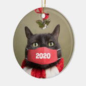 Merry Christmas 2020 Cat in Covid顔マスク セラミックオーナメント (左)