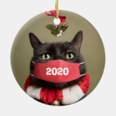 Merry Christmas 2020 Cat in Covid顔マスク セラミックオーナメント (裏面)