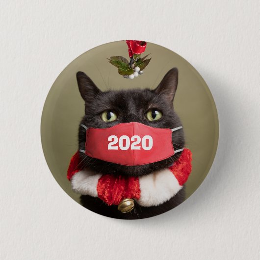Merry Christmas 2020 Cat in Covid顔マスク 缶バッジ (正面)