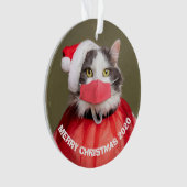 Merry Christmas 2020 Cat in Santa Hat顔マスク オーナメント (正面)