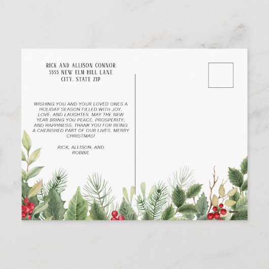 Merry Christmas 2024フォトスクリプエレガントトグリーン シーズンポストカード (裏面)