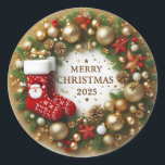 Merry Christmas 2025祝:喜びと暖かさで ラウンドシール<br><div class="desc">クリスマス2025として喜びと感謝の気持ちで祝休日精神を受け入れる！今年は、シーズンの魔法は、愛する人々を一緒に連れて来て、暖かく、笑い、忘れられない思い出で家を満たす。</div>
