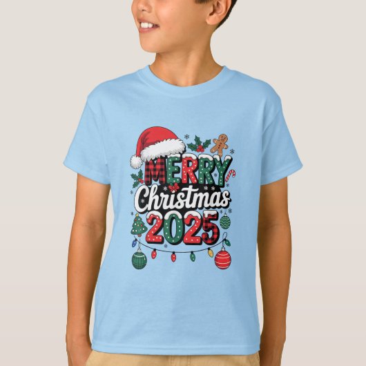 Merry Christmas 2025 Family Funny Santa Hat Pajama Tシャツ (正面)